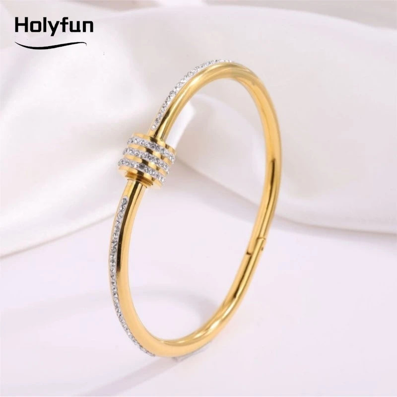 Pulseira clássica design cor dourada à prova d'água aço inoxidável marca de luxo pulseiras de zircônia brilhante para mulheres joias de presente