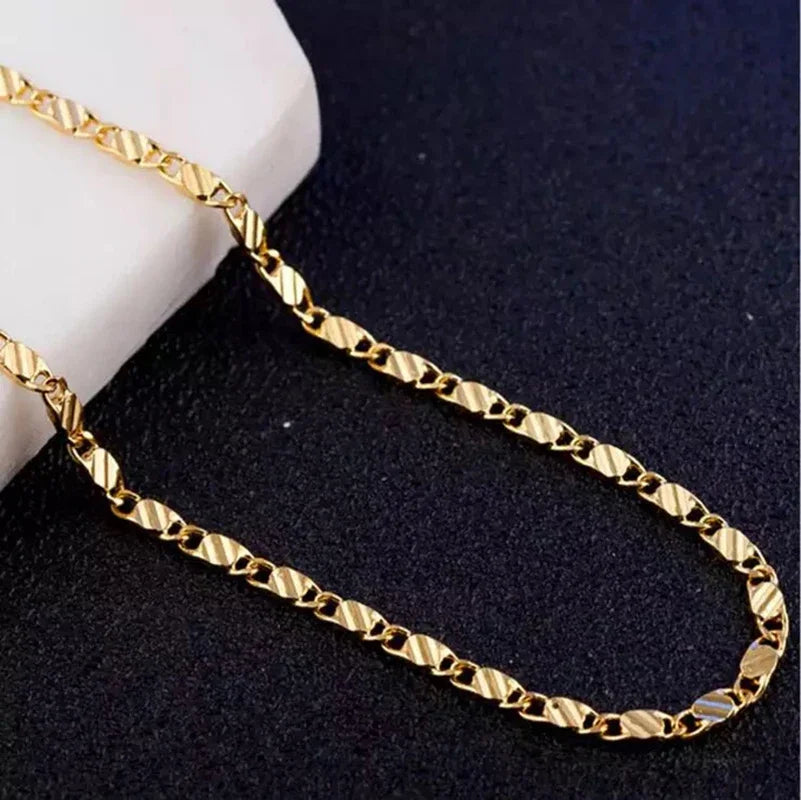 18k colar de ouro 2mm 16/18/20/22/24/26/28/30 Polegada colar de corrente lateral para mulheres homens jóias 925 colar de prata
