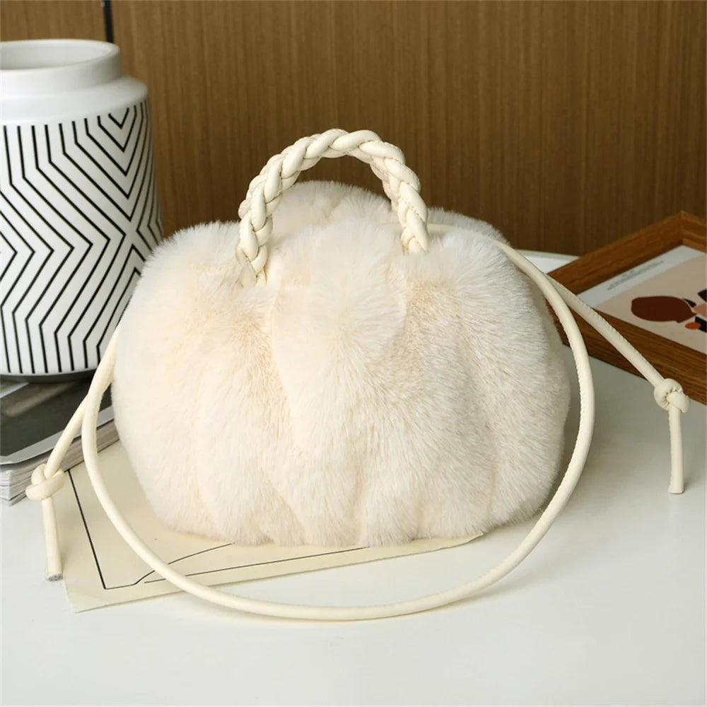 Bolsa crossbody feminina de pelúcia de inverno