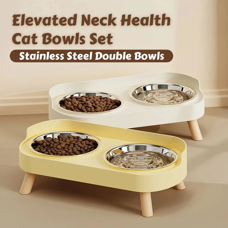 Alimentador elevado colorido para animais de estimação com dopamina: tigelas duplas de aço inoxidável com suporte para pescoço - Estação de alimentos e água da moda para animais de estimação