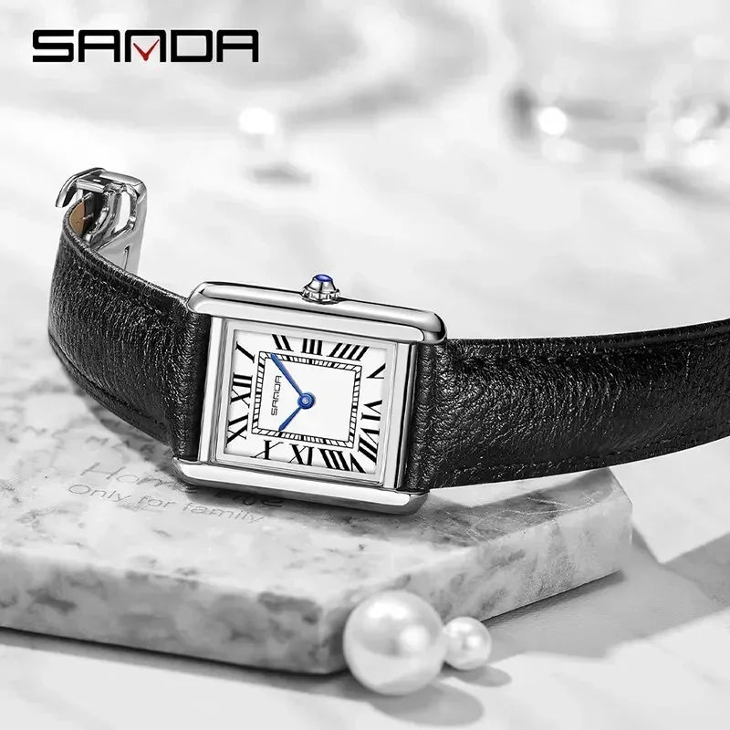 Sanda 9031/1108 pulseira de couro resistente mostrador quadrado à prova d'água esporte casual feminino masculino relógios de quartzo reloj relógio de casal de luxo