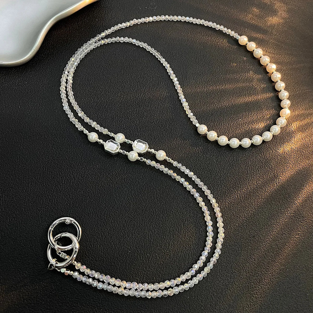 corda de celular Luxo cristal pérola