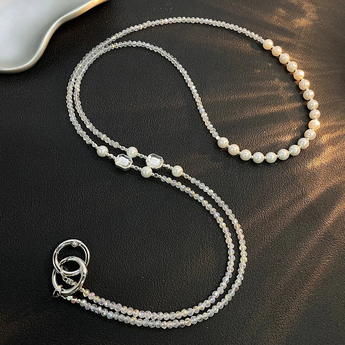 corda de celular Luxo cristal pérola