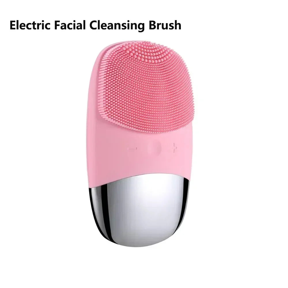Escova elétrica de limpeza facial, silicone ipx7, à prova d'água