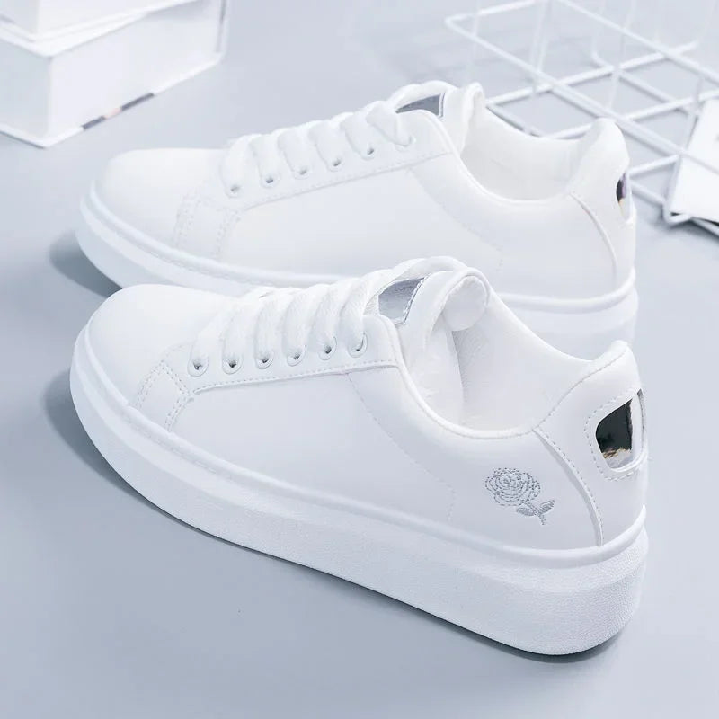 Tenis casual feminino branco respirável