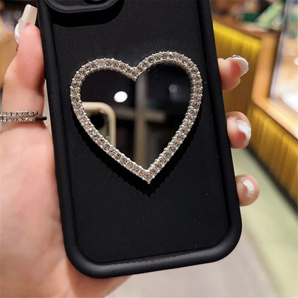 Capinha de celular Amor coração diamante espelho para iphone