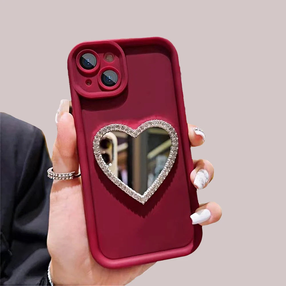 Capinha de celular Amor coração diamante espelho para iphone