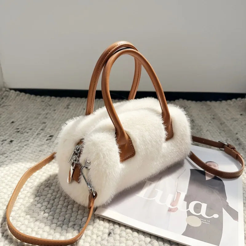 Bolsa design luxo macio pelúcia alça feminina