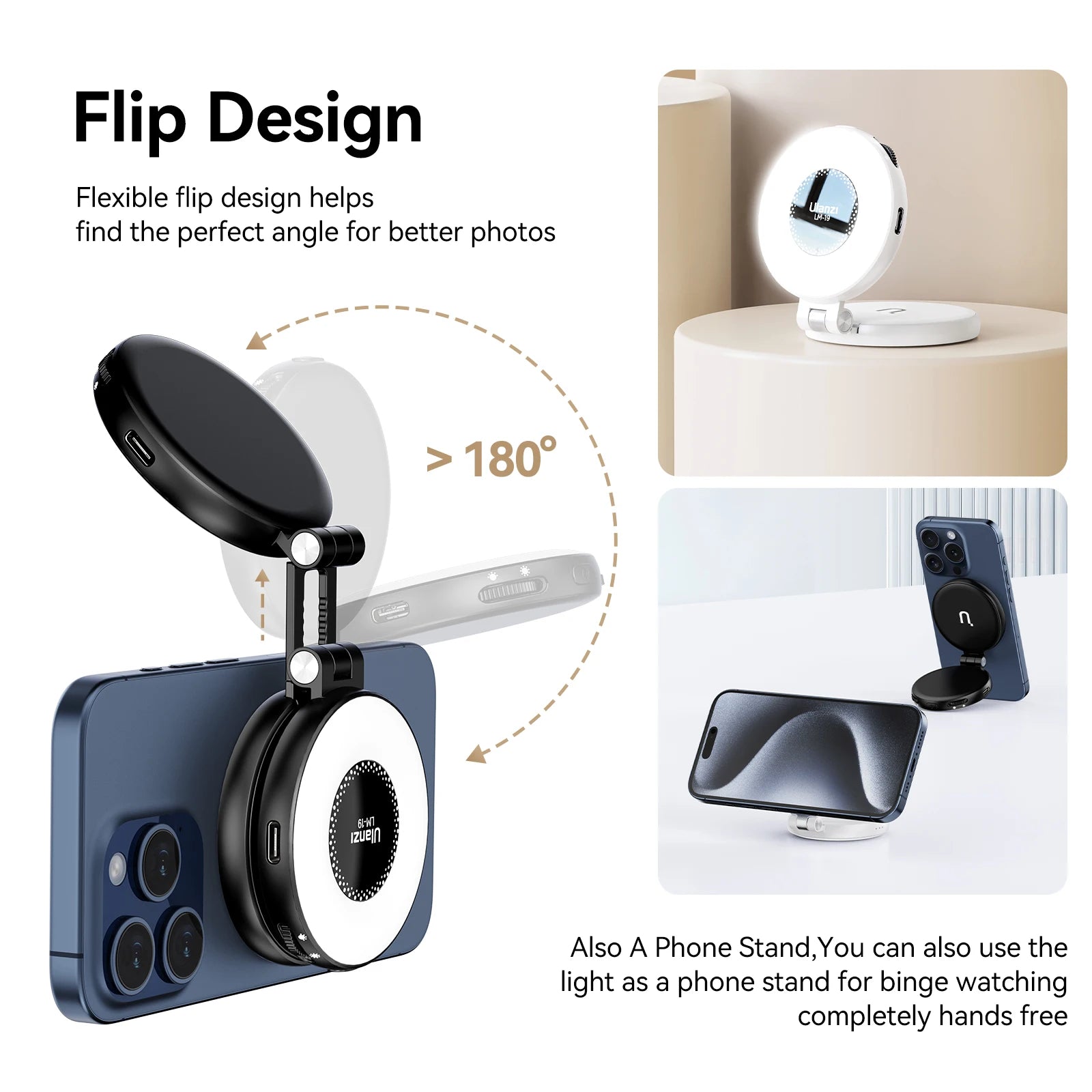 LUZ Selfie para Celular Bi-color LED Magnético Mini Anel Lâmpada Foto