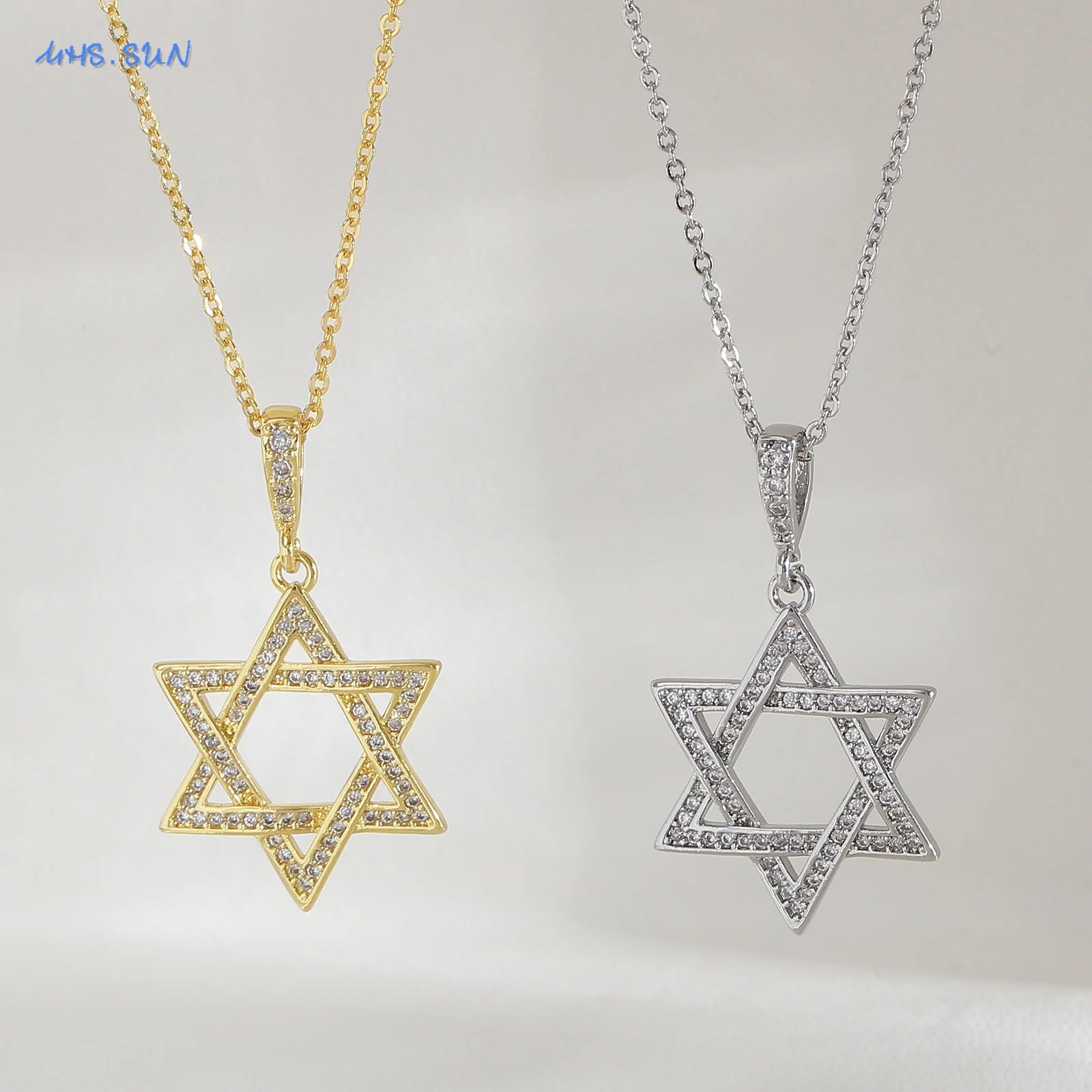 Colar simples estrela de david hexagrama pingente colares zircão cúbico ouro/prata