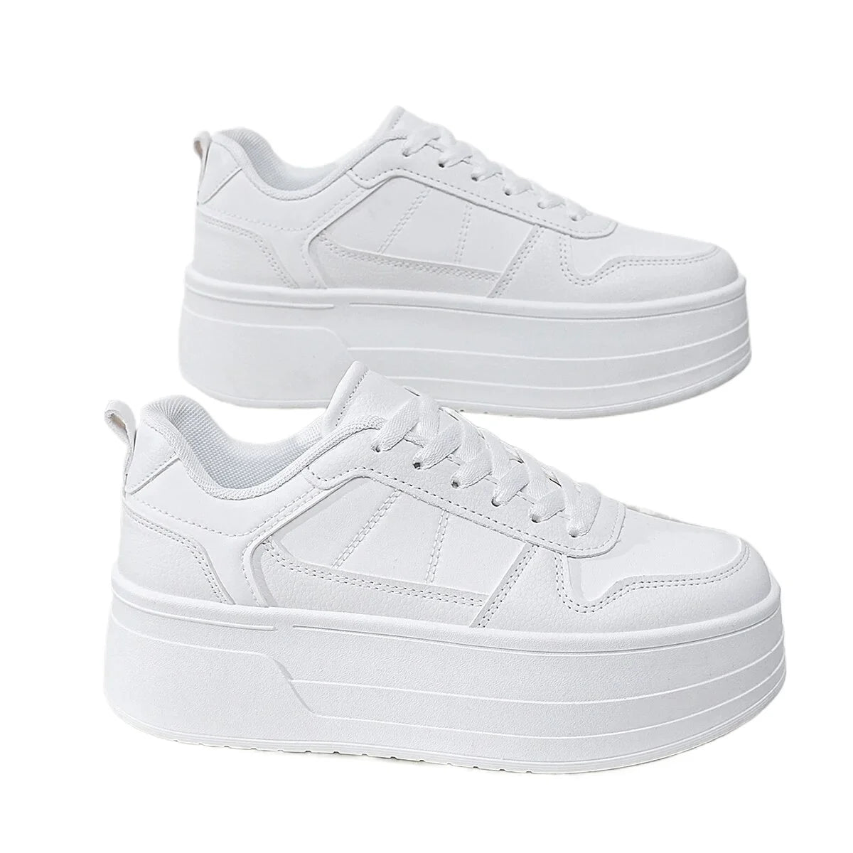 Tenis casual feminino de plataforma, branco, confortável e aumenta a altura em 5cm