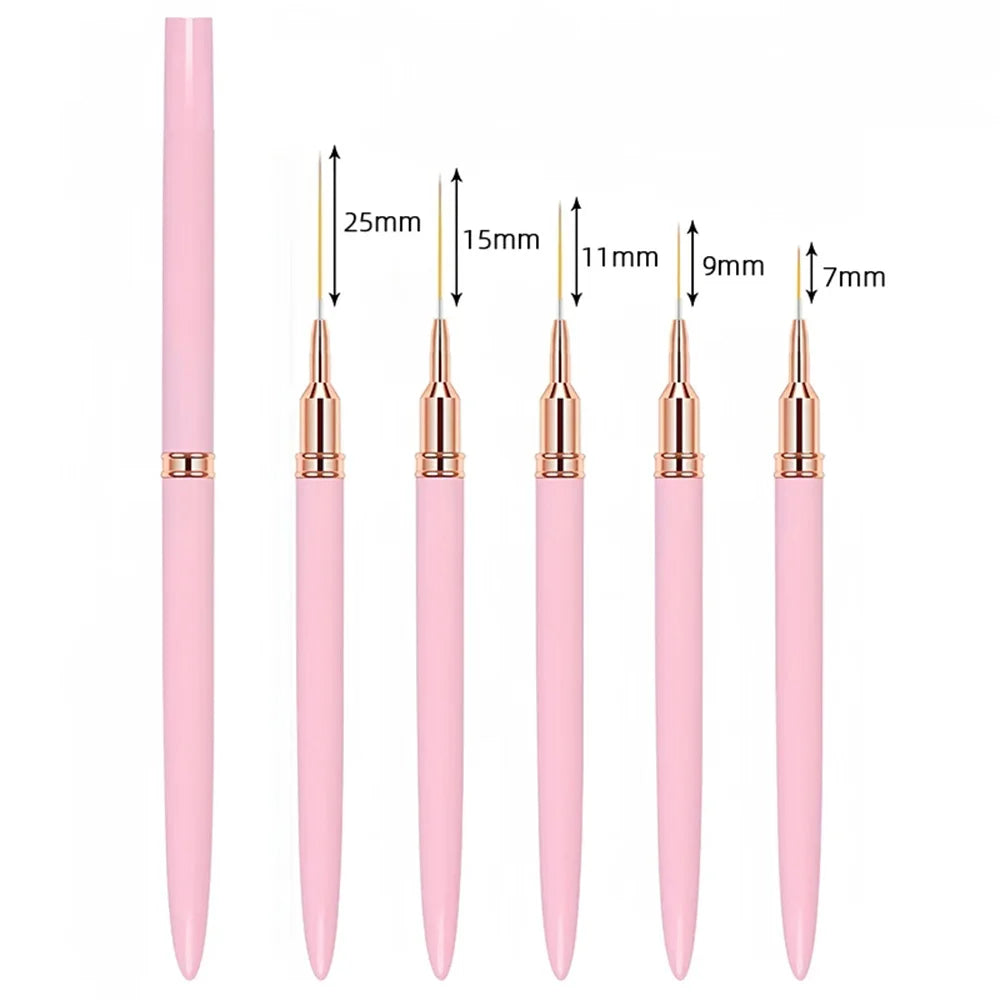 Caneta pincel para unhas 5 unidades / conjunto Conjunto de pincéis para forro de arte em unhas alongadas desenho profissional