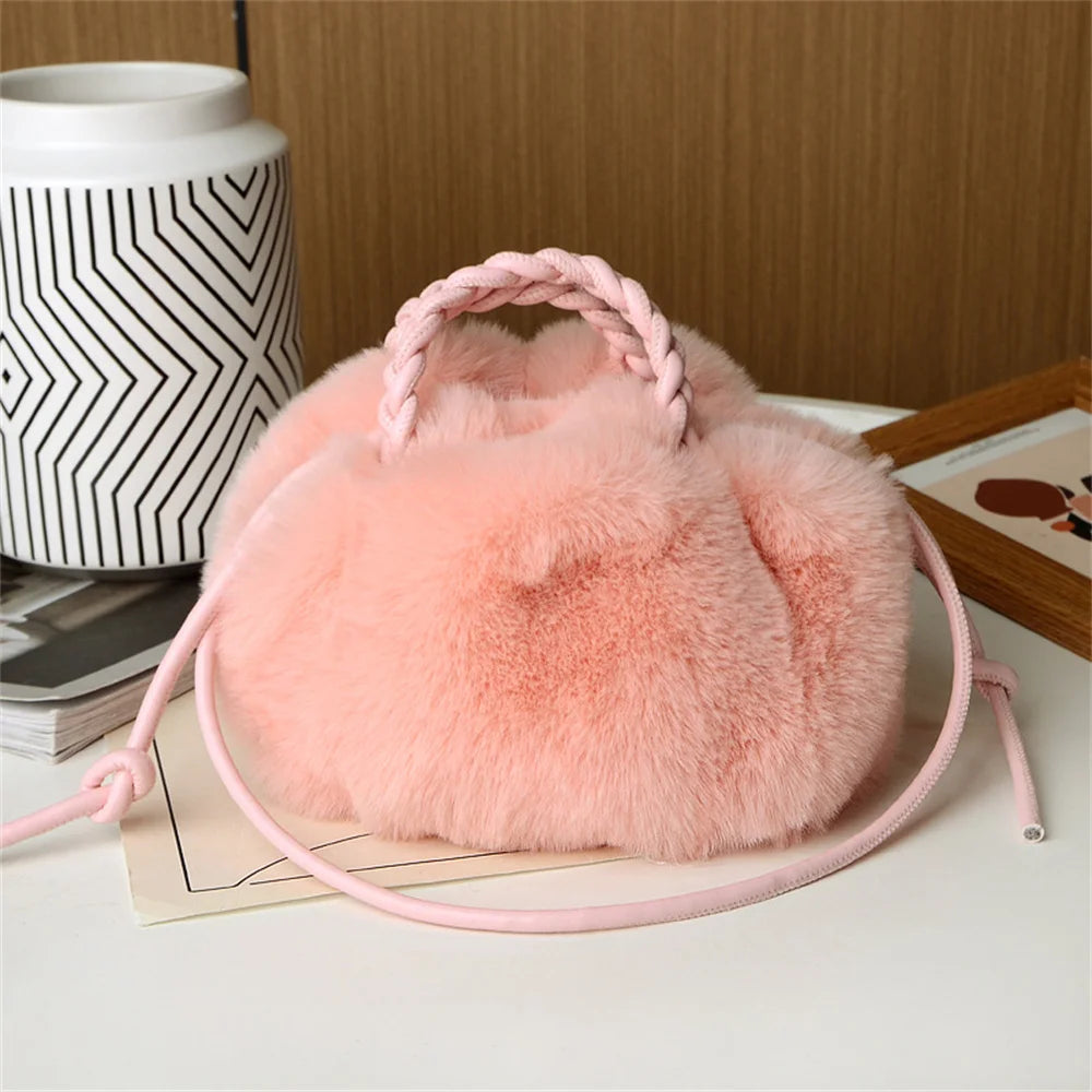 Bolsa crossbody feminina de pelúcia de inverno