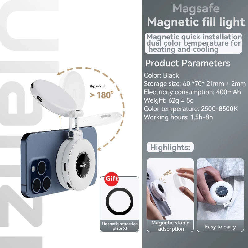LUZ Selfie para Celular Bi-color LED Magnético Mini Anel Lâmpada Foto