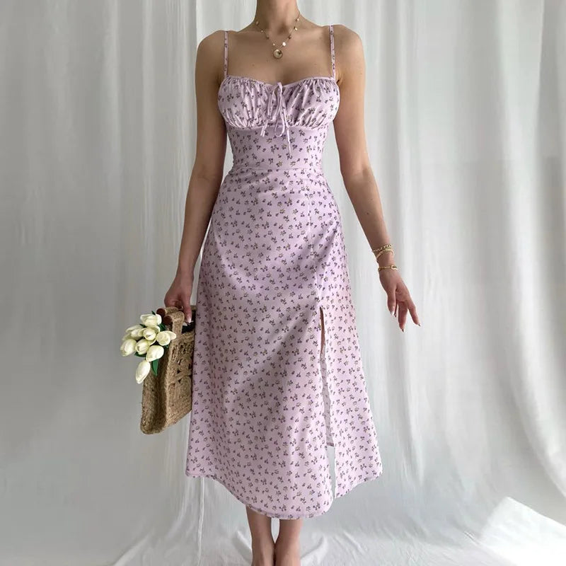 Vestido elegante floral longo