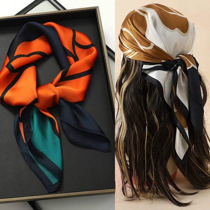 lenço quadrado de seda feminino pescoço laço de cabelo banda praia hijab lenço cabeça