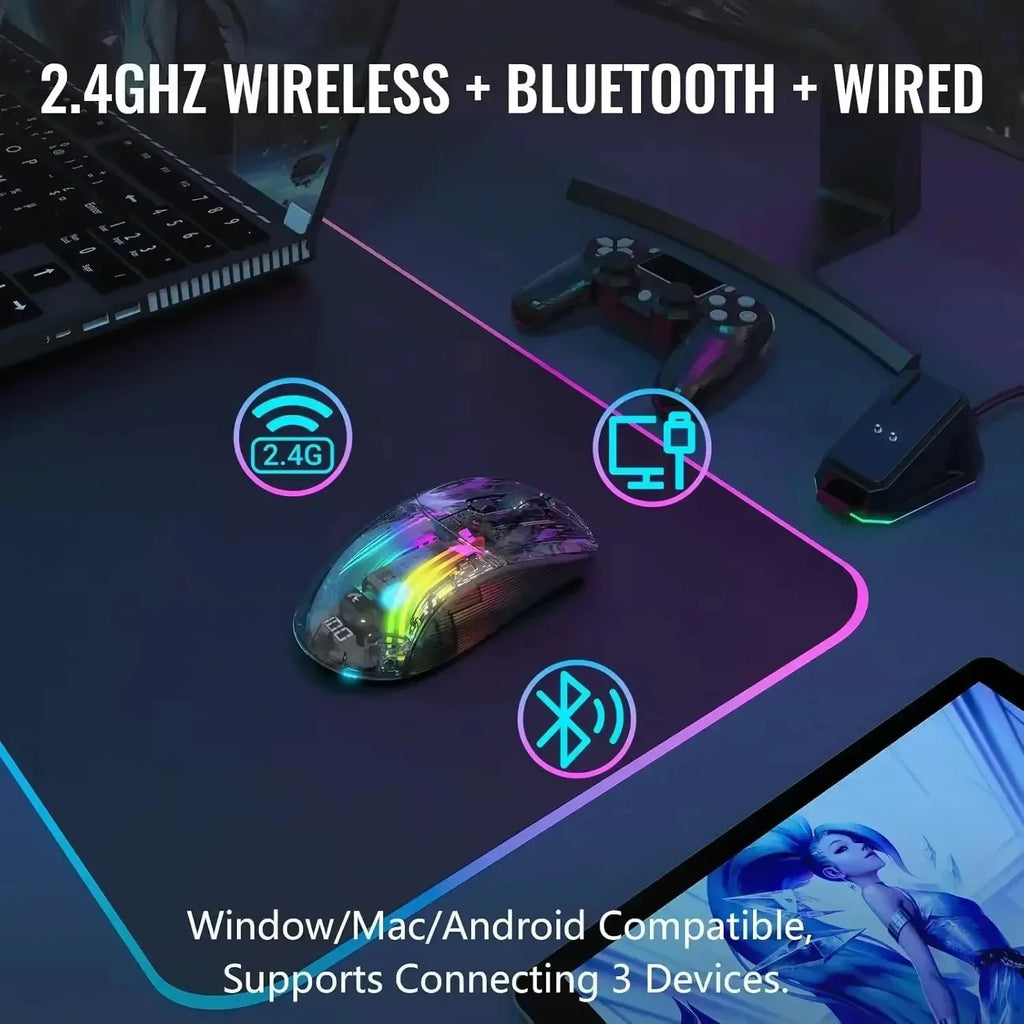 Mouse Attack Shark X2 Pro Tri-Mode Sem Fio Transparente