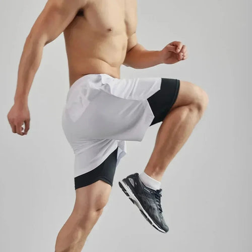 Calções Esportivos Dois-em-Um Masculino, Respirável, Casual, Secagem Rápida, Dupla Camada, Corrida, Bottoms de Roupa Esportiva, Verão, M-3XL