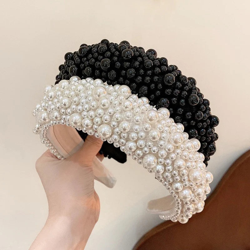 Tiara de Luxo Barroca para Mulheres, Acessório de Cabelo com Espuma Grossa e Pérolas