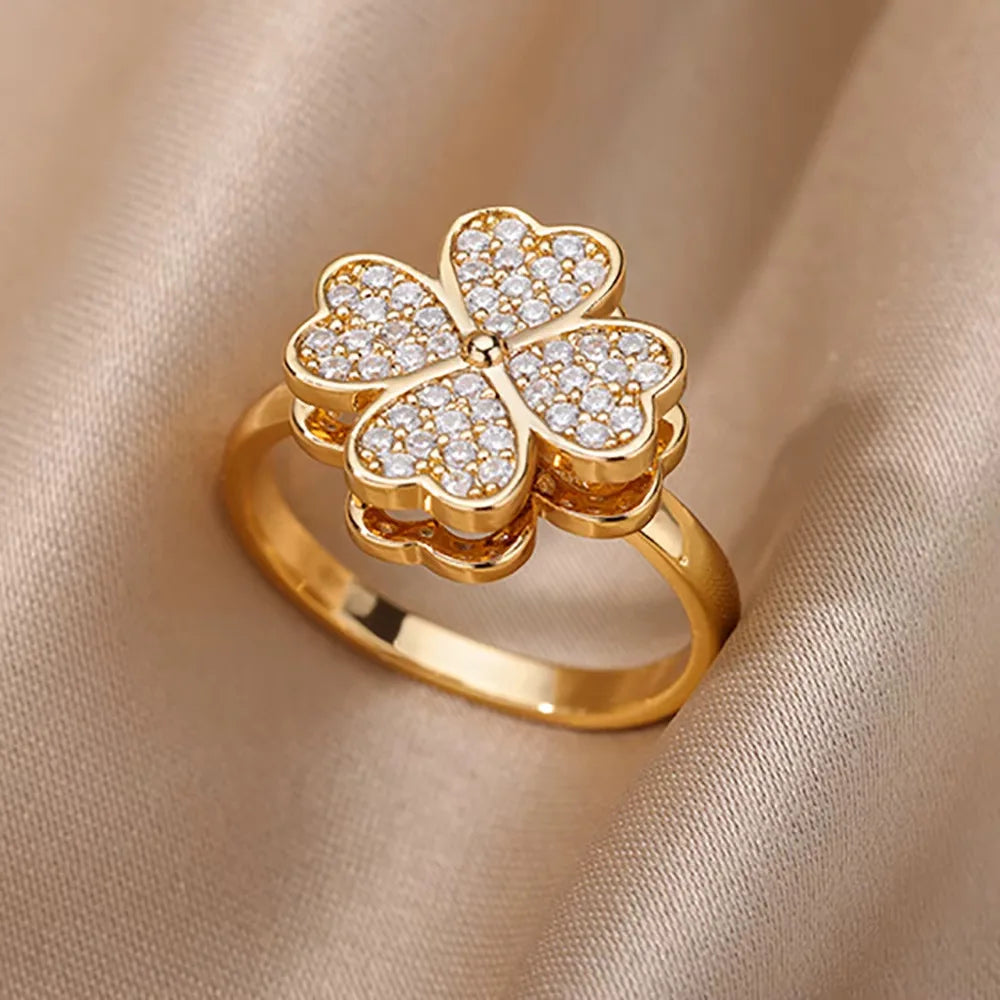 Anéis de cristal de aço inoxidável banhados a ouro para mulheres corrente geometria zircão anel de dedo jóias presente anillos mujer 2025 nova moda