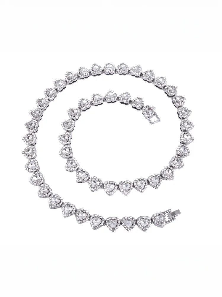 corrente pulseira colar brilhante coração strass cz  jóias