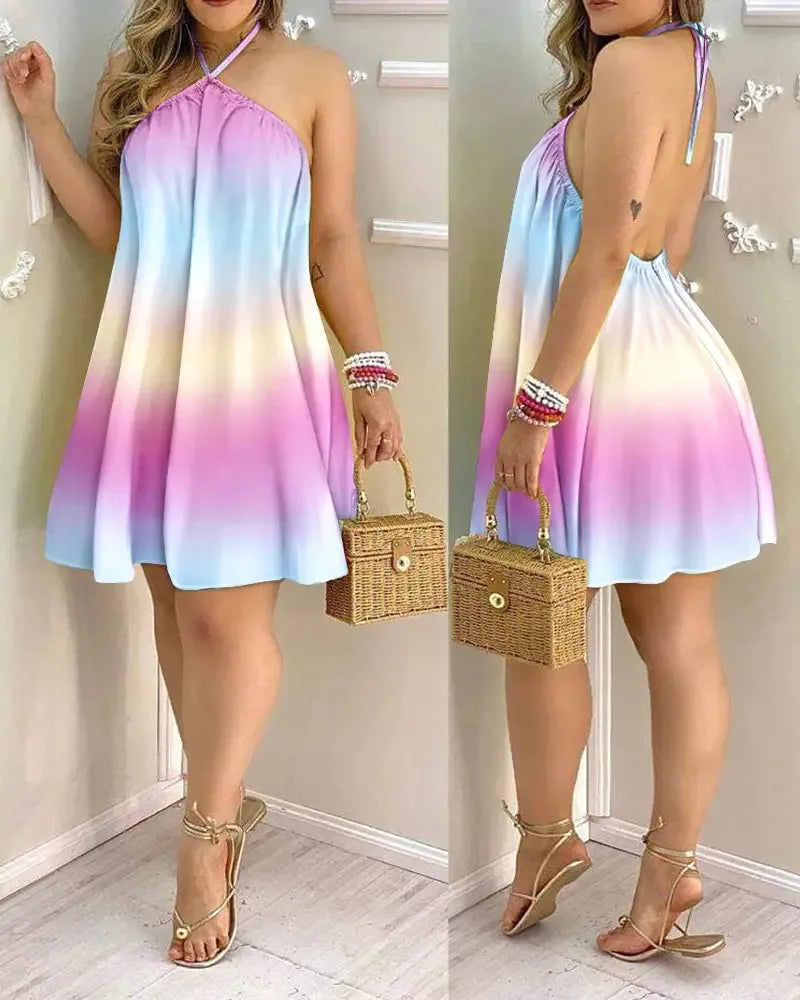 Vestido floral estampado halter pescoço boho sem costas vestido halter para primavera verão roupas femininas