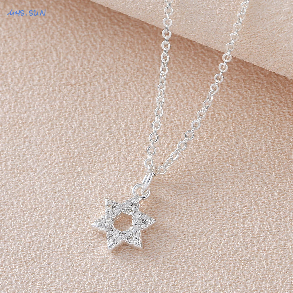 Colar simples estrela de david hexagrama pingente colares zircão cúbico ouro/prata