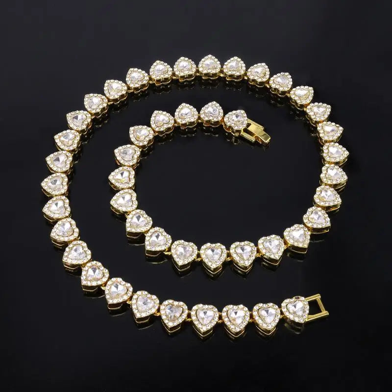 corrente pulseira colar brilhante coração strass cz  jóias