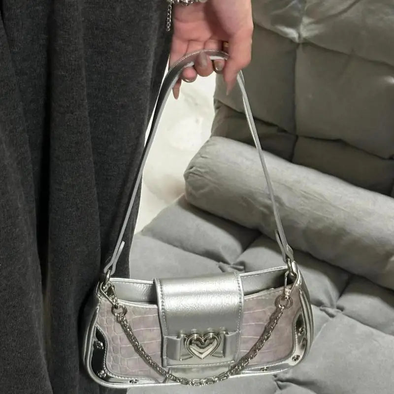 Bolsa Feminina Y2K Vintage com Corrente de Coração