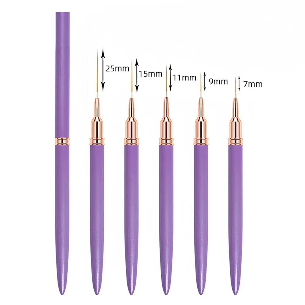 Caneta pincel para unhas 5 unidades / conjunto Conjunto de pincéis para forro de arte em unhas alongadas desenho profissional