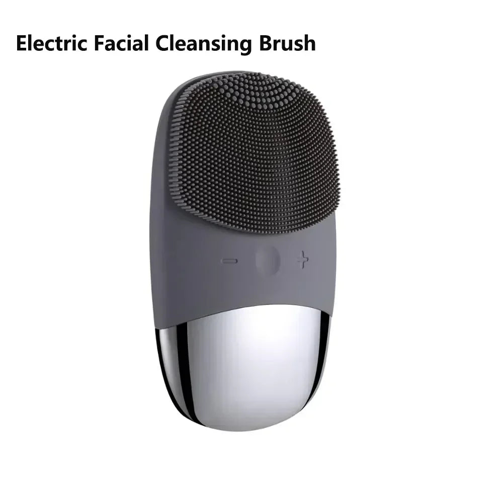 Escova elétrica de limpeza facial, silicone ipx7, à prova d'água