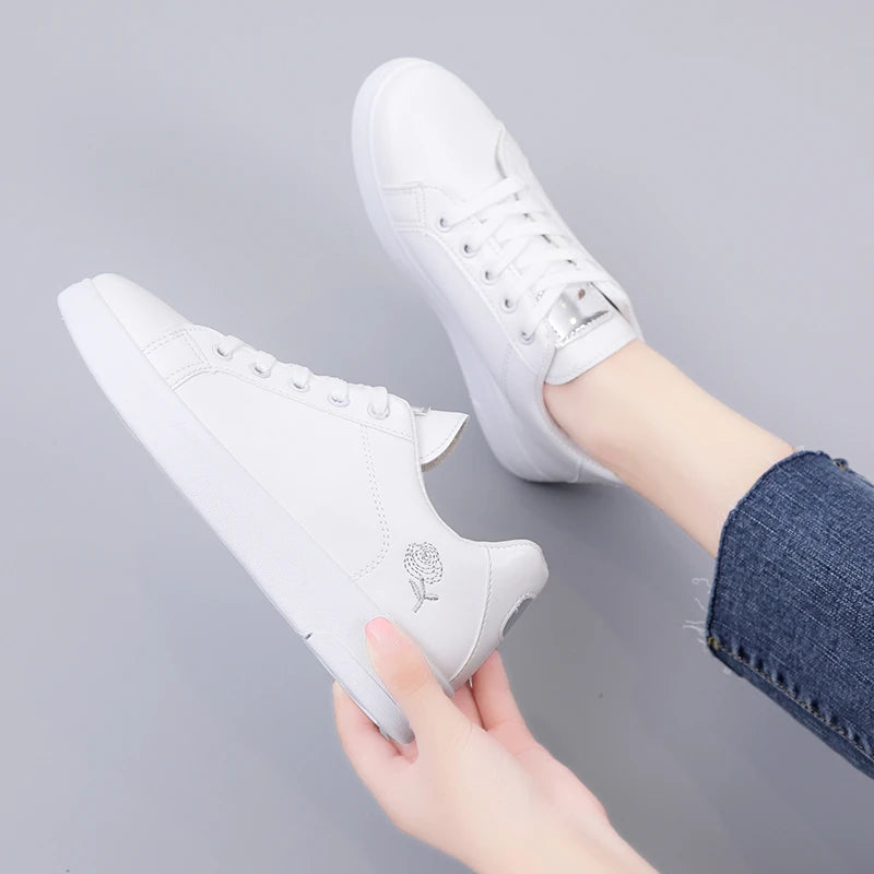 Tenis casual feminino branco respirável