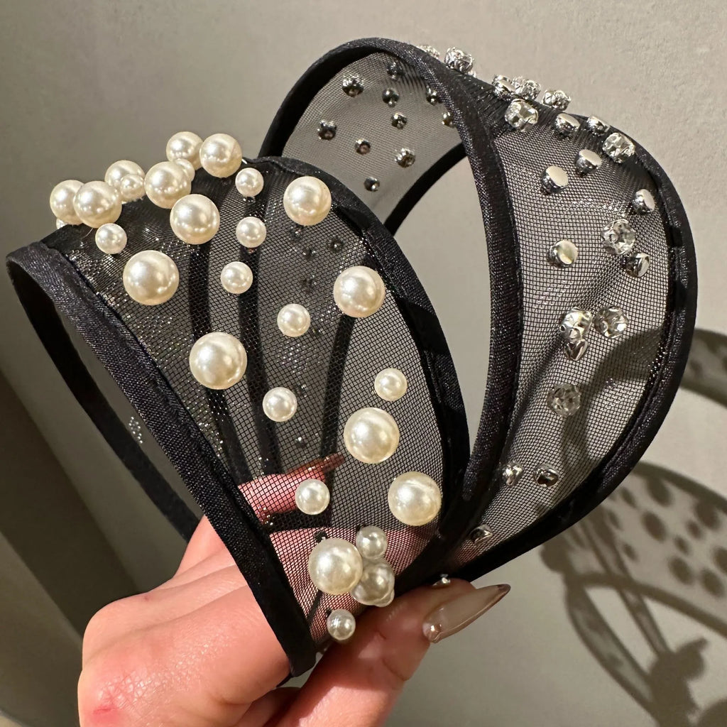 Tiara Elegante de Pérolas e Strass para Mulheres, Faixa de Cabelo Luxuosa Acolchoada