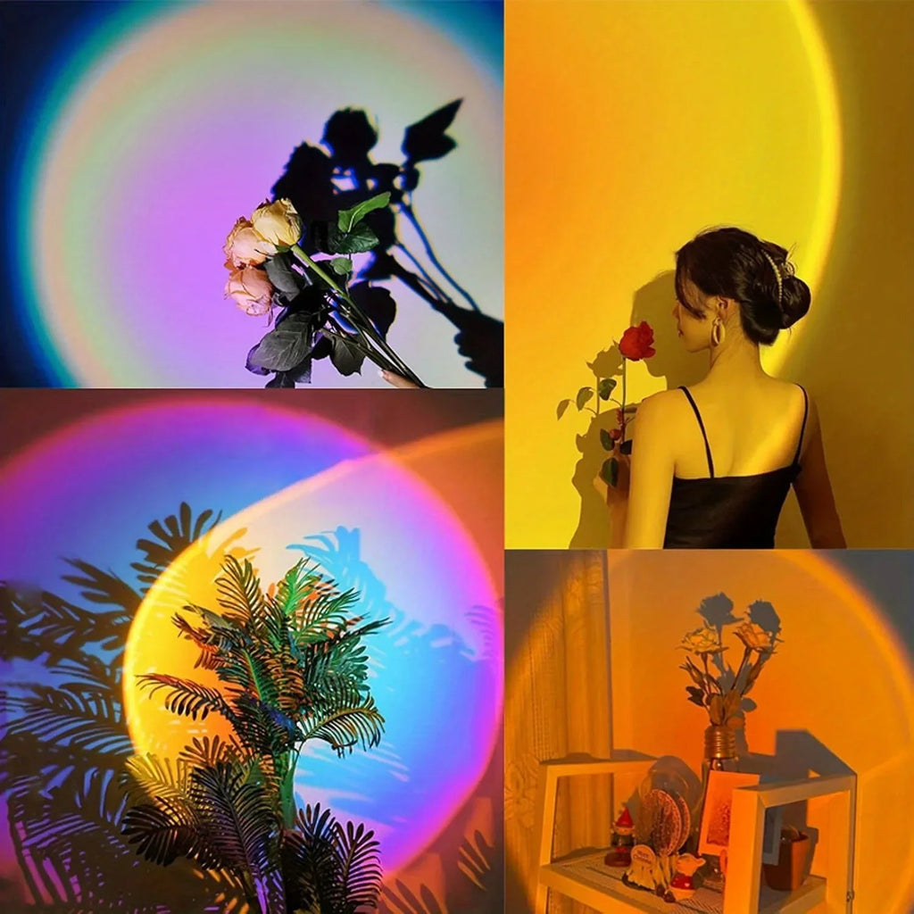 Projetor LED USB luz noturna RGB pôr do sol atmosfera luz noturna, com controle remoto
