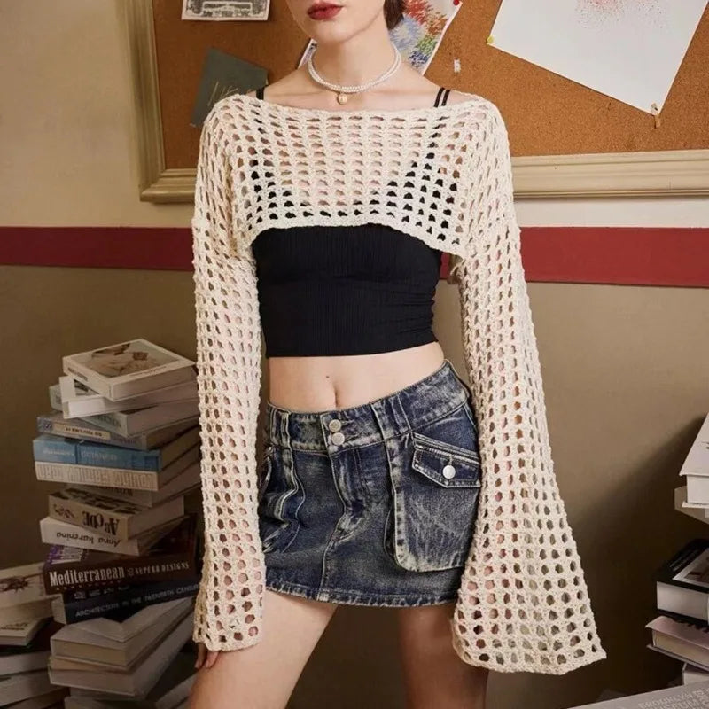 Cropped de malha para mulheres, Top de praia