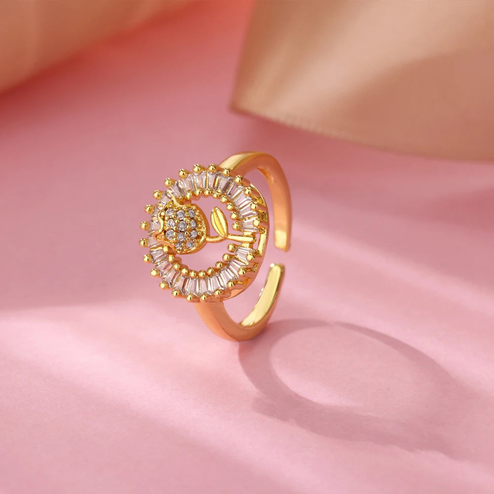 Anéis zircônia de aço inoxidável para mulheres luxo ajustavel