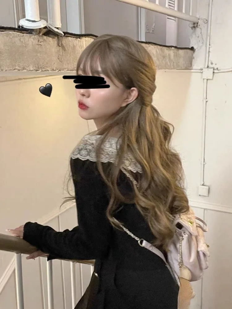 Cardigã de renda com o pescoço Lolita feminino