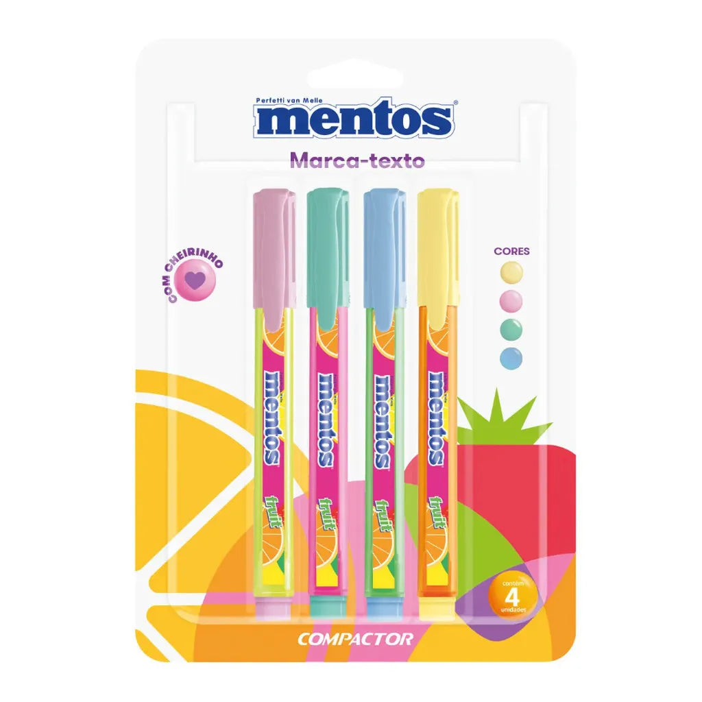 Marca Texto Mentos Compactor Em 4 Cores Com Cheirinho Lápis De Texto Escolar E De Escritório