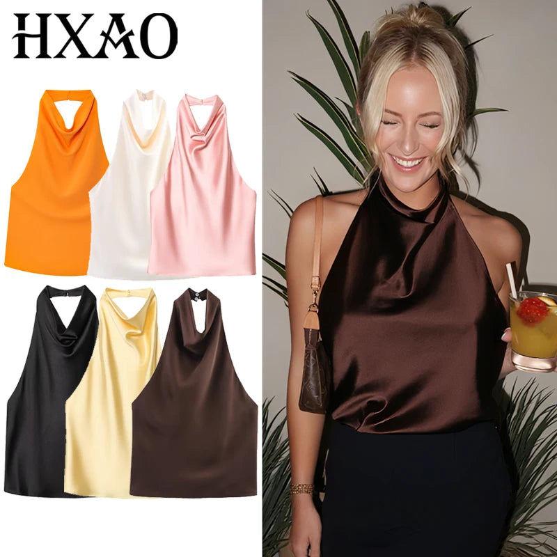 Top feminino halter cetim feminino