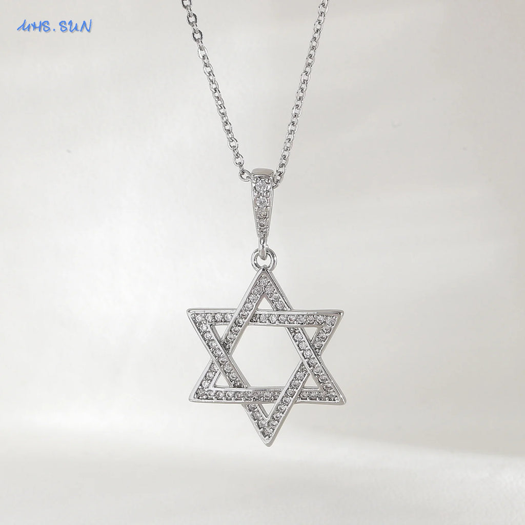 Colar simples estrela de david hexagrama pingente colares zircão cúbico ouro/prata