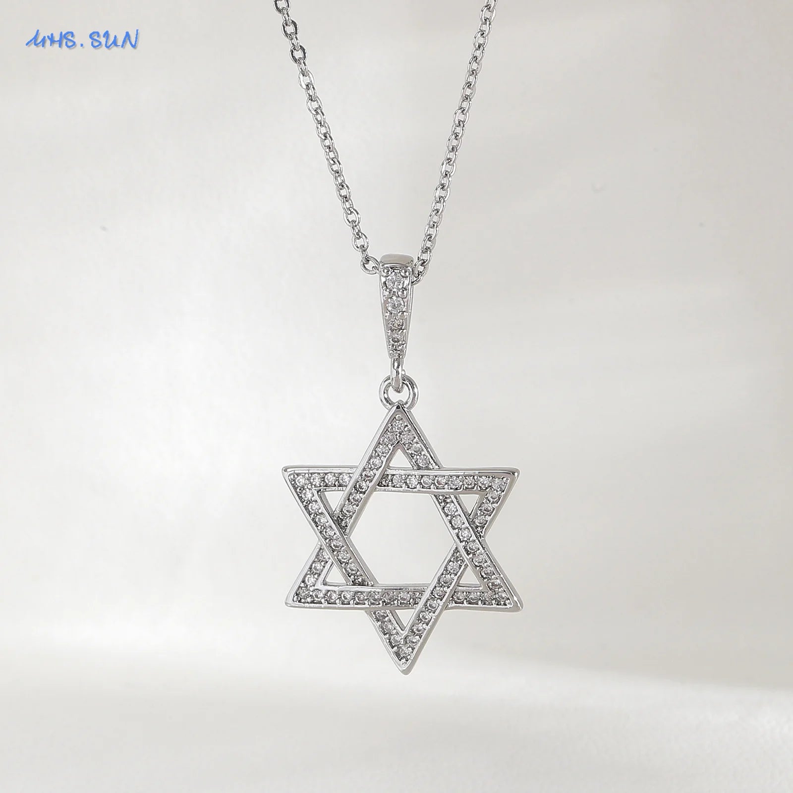 Colar simples estrela de david hexagrama pingente colares zircão cúbico ouro/prata