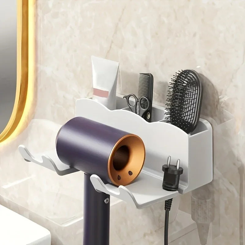 1pc rack de armazenamento de secador de cabelo, suporte de parede de banheiro não perfurado, armazenamento de duto de ar do banheiro