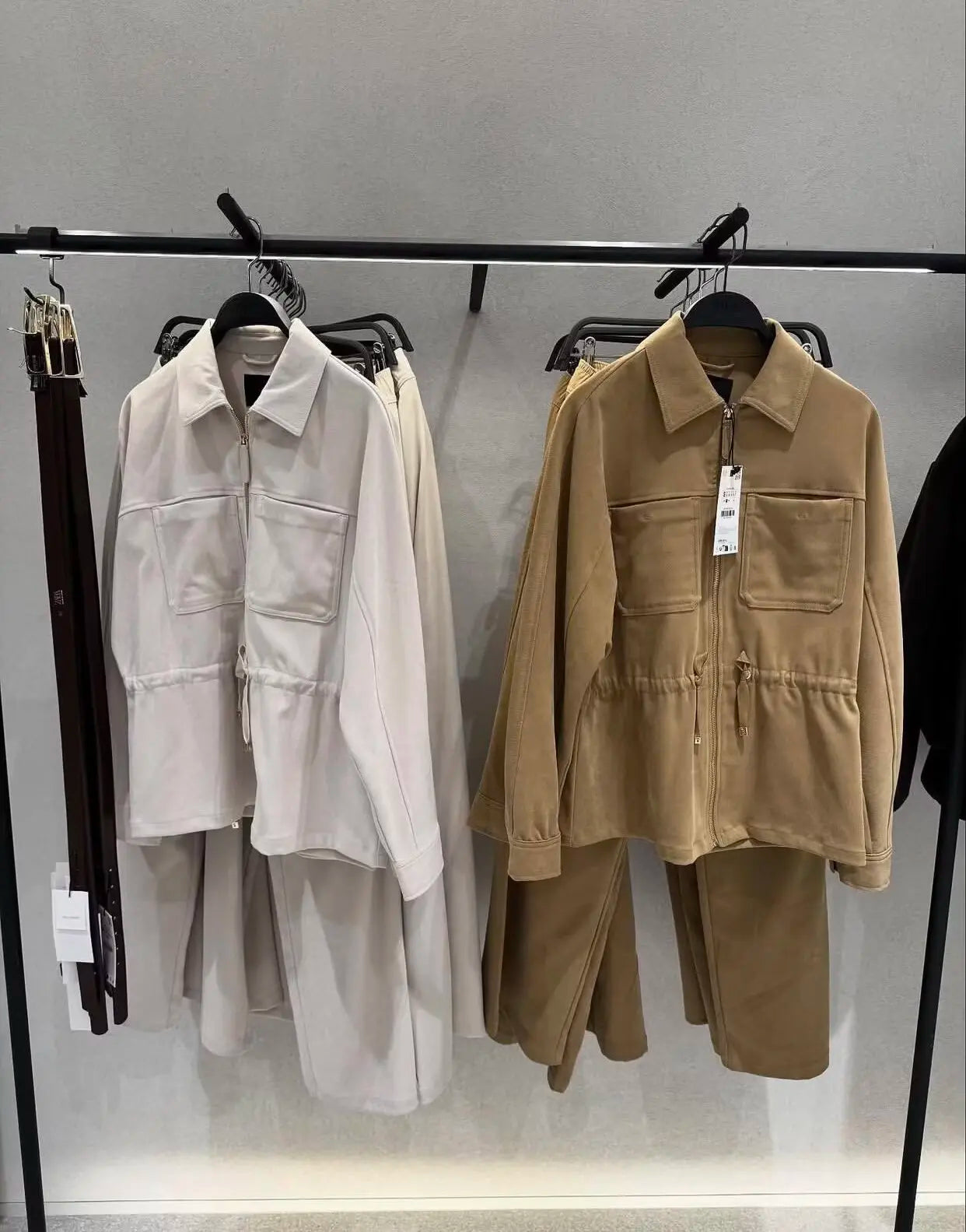 Conjunto feminino causal calças ternos mangas compridas jaquetas + calças com cordão conjunto cáqui