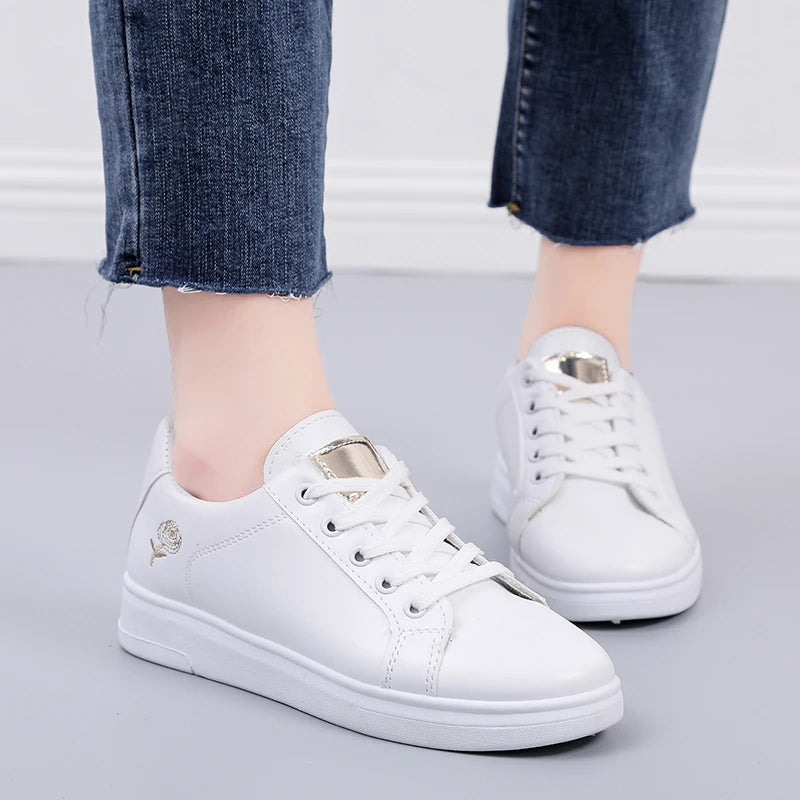 Tenis casual feminino branco respirável
