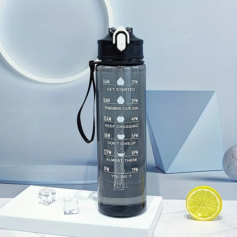 Garrafa de água esportiva motivacional com canudo, 750ml