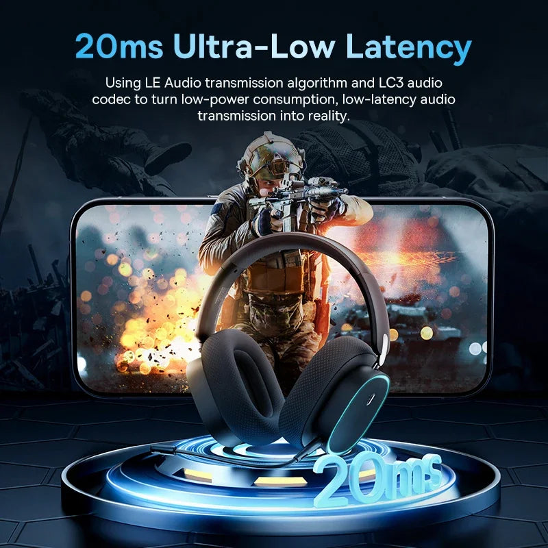 Baseus GH02 Gaming Wireless Headphone com microfone Over-Ear Fones de ouvido Bluetooth 5.3 40mm Driver 2.4G/Wireless/Cable RGB Fones de ouvido
