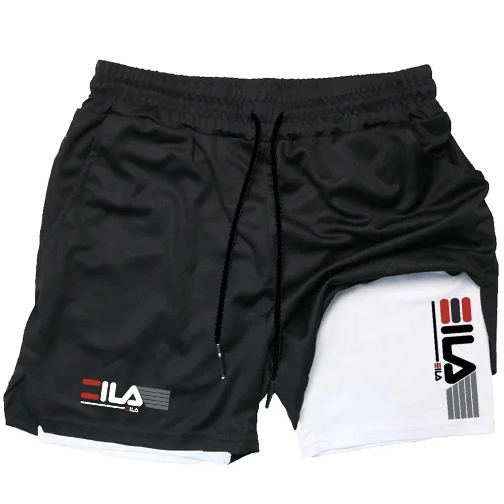 Calções Esportivos Dois-em-Um Masculino, Respirável, Casual, Secagem Rápida, Dupla Camada, Corrida, Bottoms de Roupa Esportiva, Verão, M-3XL