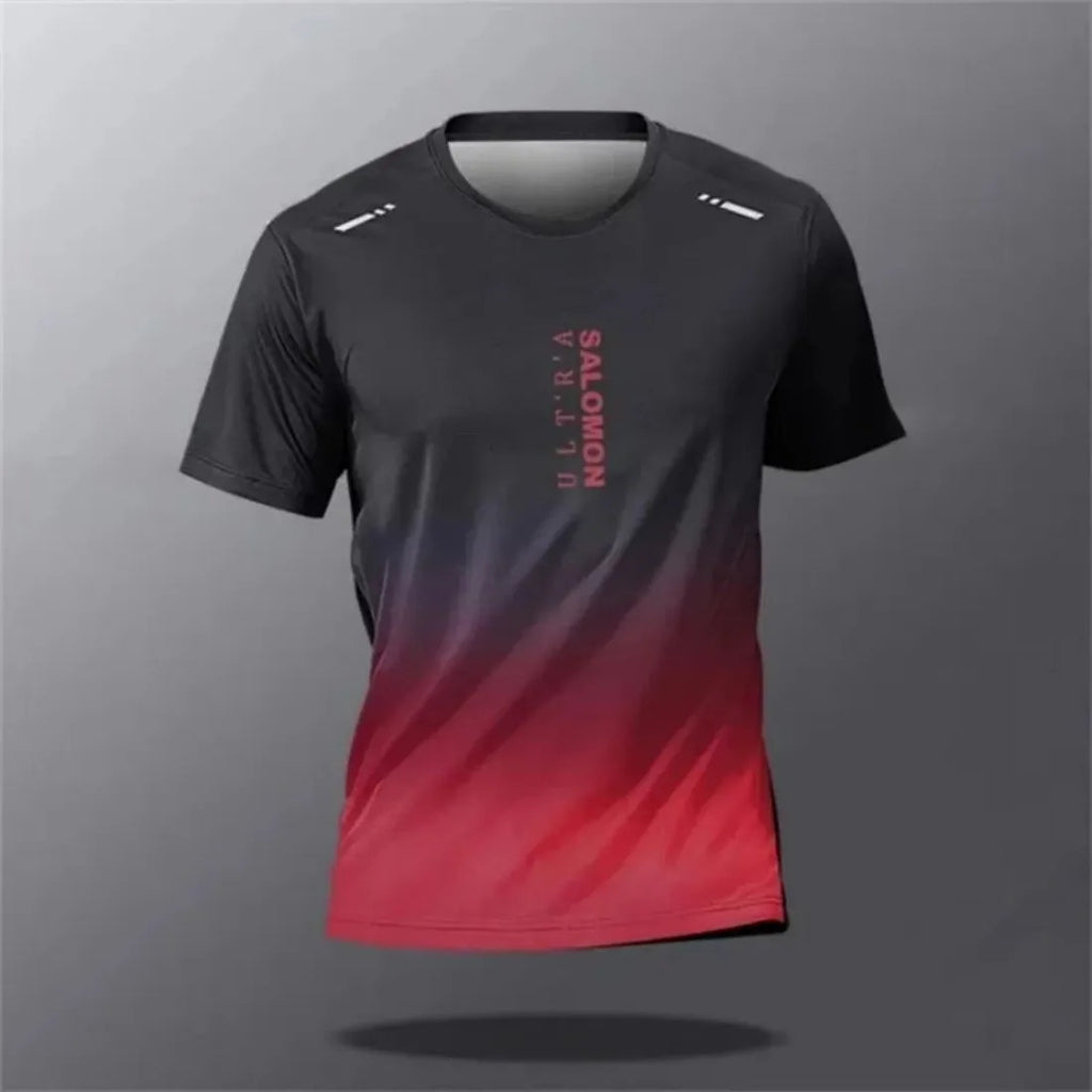 Novo verão respirável e confortável em torno do pescoço camiseta com padrão impresso carta para corrida ao ar livre, topo casual e seco