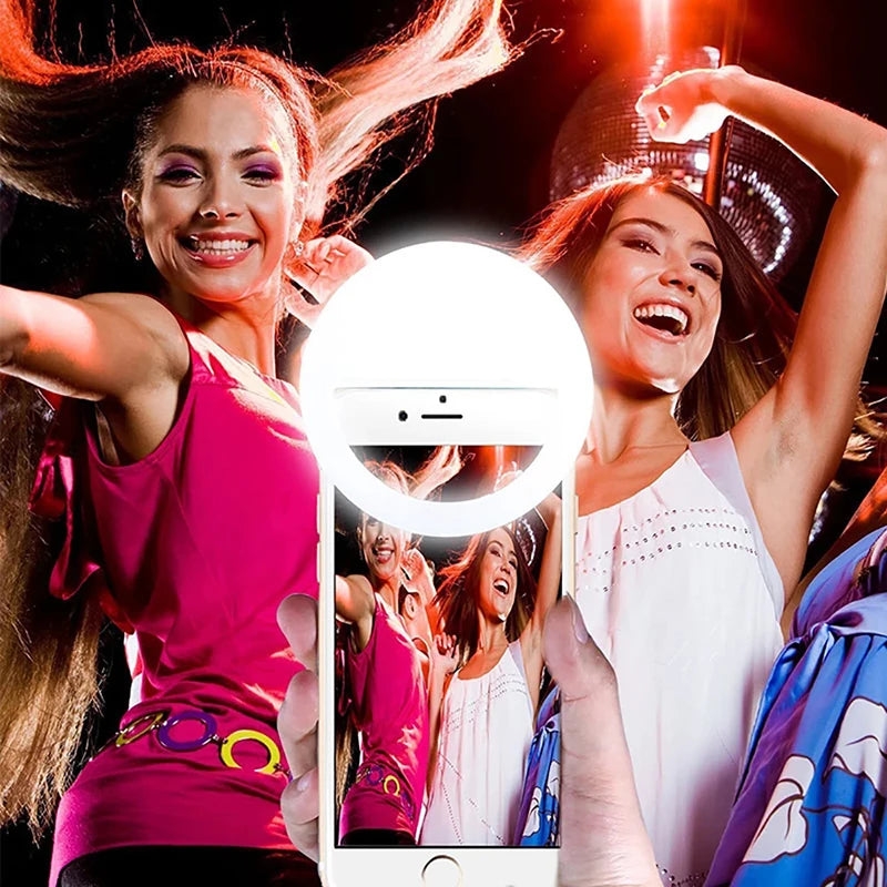 Anel de luz led carregamento usb telefone selfie luz mini clipe
