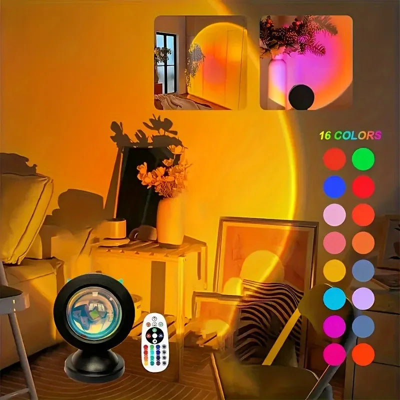 Projetor LED USB luz noturna RGB pôr do sol atmosfera luz noturna, com controle remoto